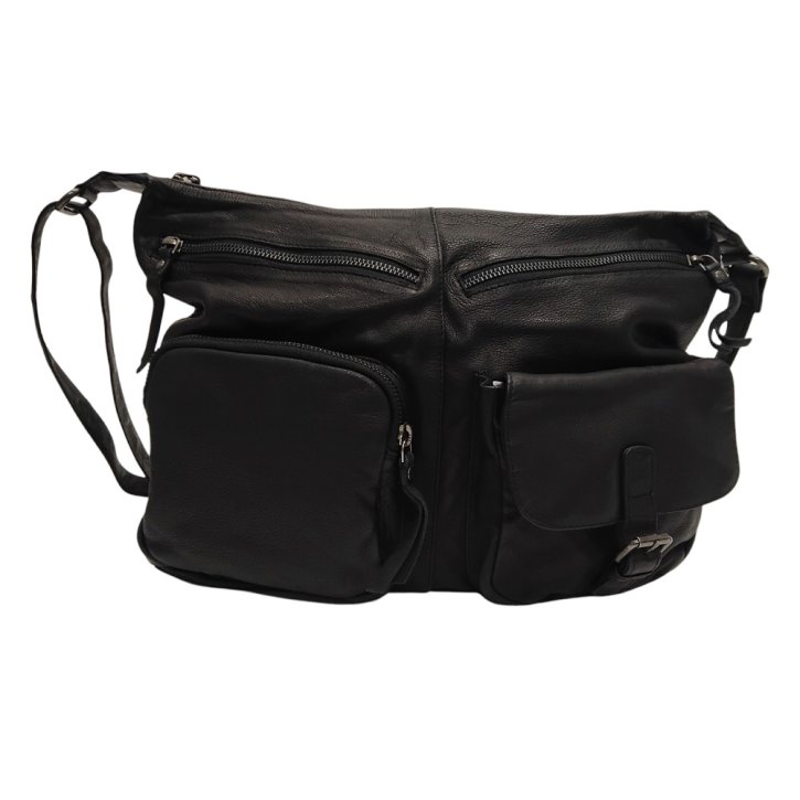 PAVINI Schultertasche Leder schwarz